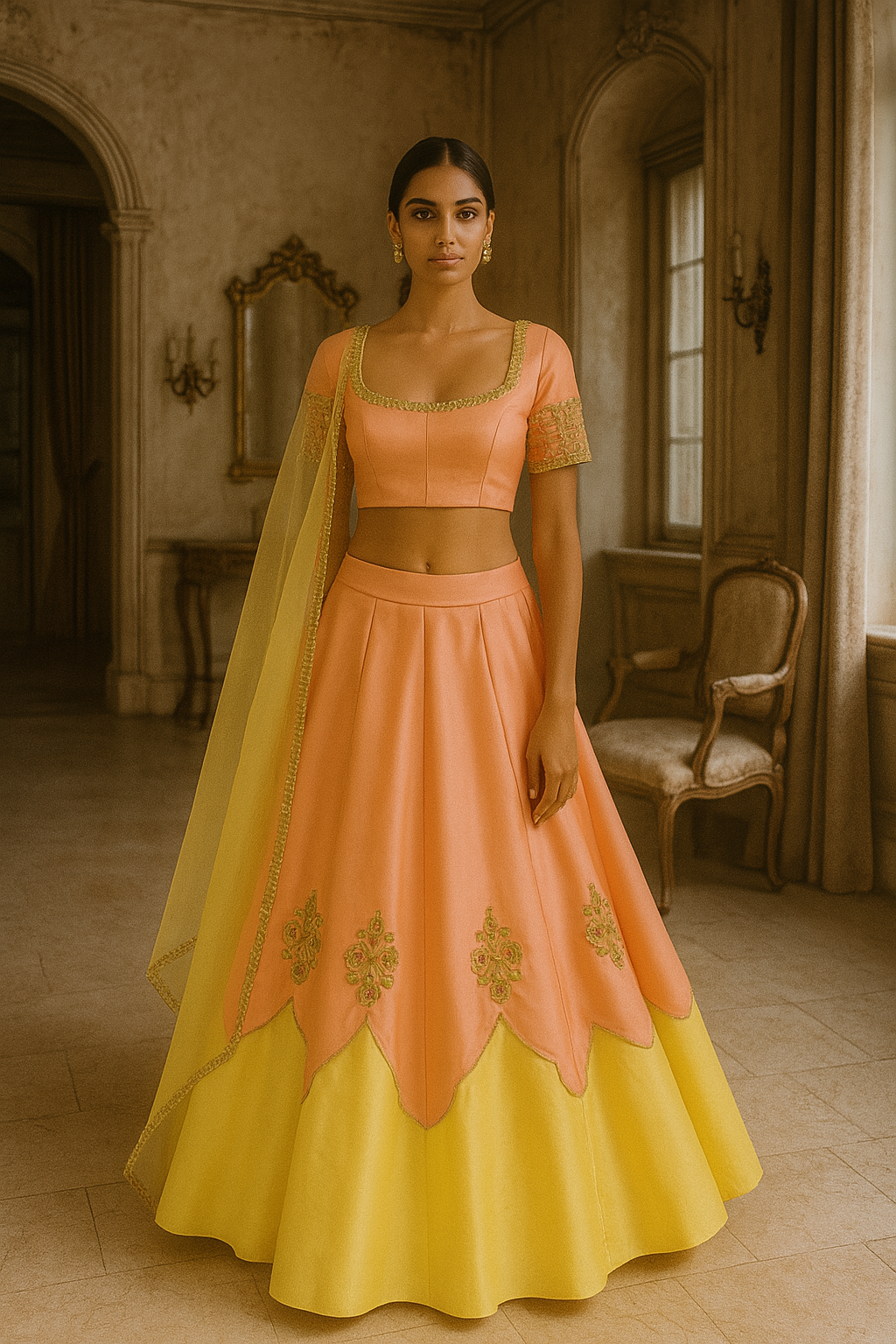 PEACH YELLOW LEHENGA